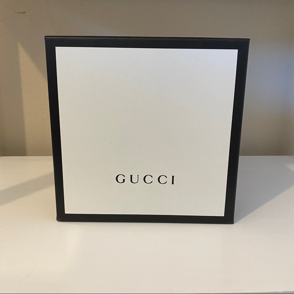 Gucci box, envelope, ribbon packaging